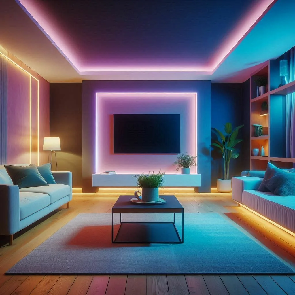 Modern LED lighting setup in living room